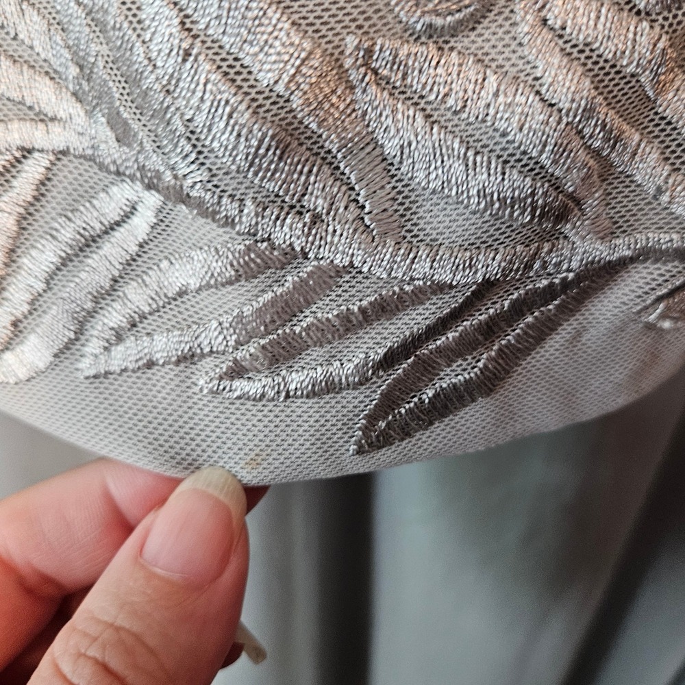 Alex Evenings Silver Gray Embroidered Lace Cowl Back Formal Dress 14 - Picture 10 of 10